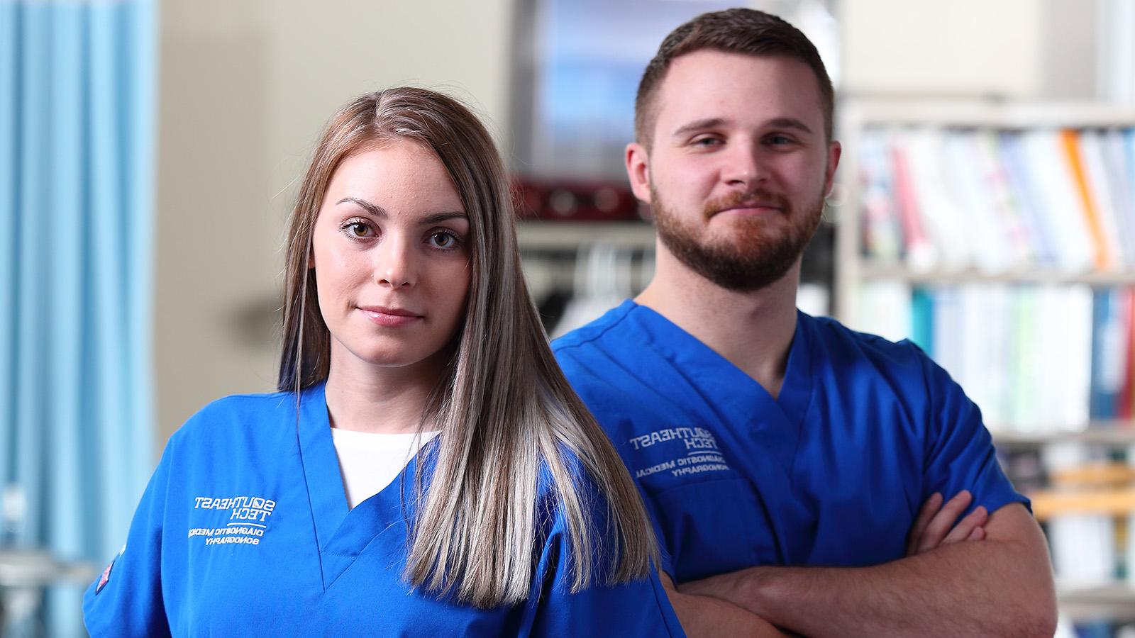 sonography students in class lab